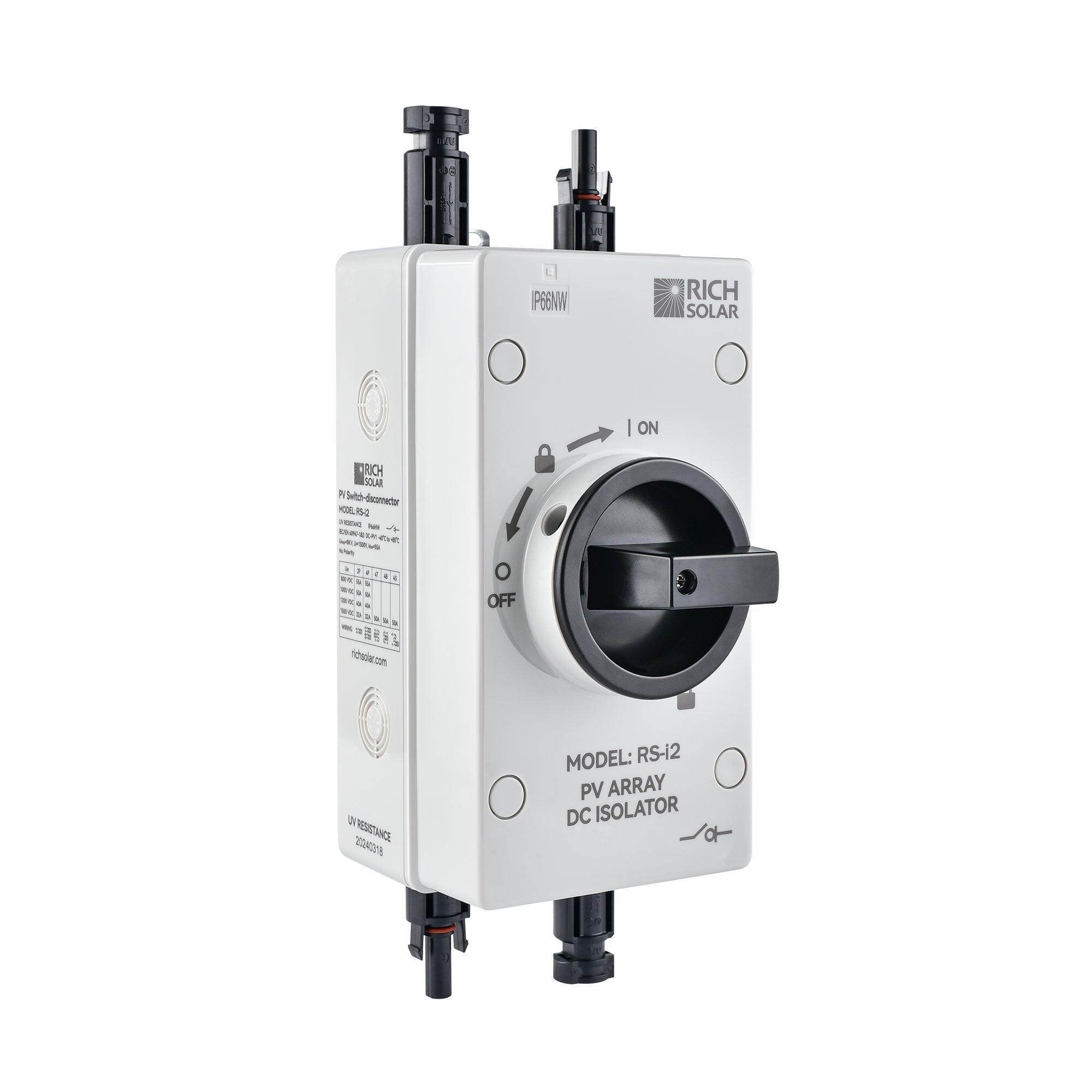 Solar PV DC Quick Disconnect Switch | Solar Array DC Quick Disconnect Switch | 1500 Volt 55 Amp | 2 Pole 1 String | Easy to Install